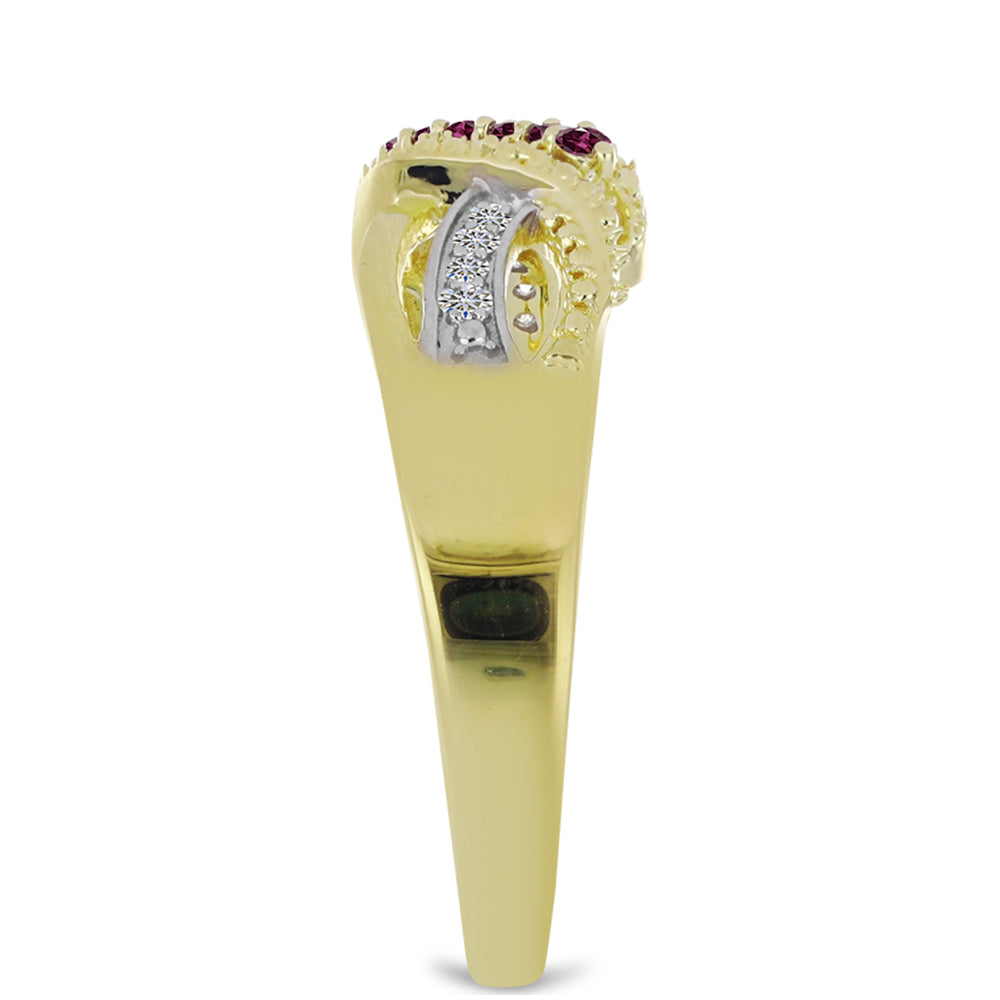 Anillo de Plata Bañada en Oro con Diamante Púrpura y Diamante blanco