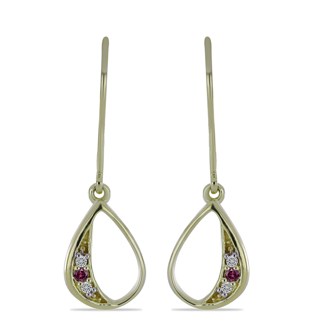 Pendientes de Plata Bañada en Oro con Diamante Púrpura y Diamante blanco