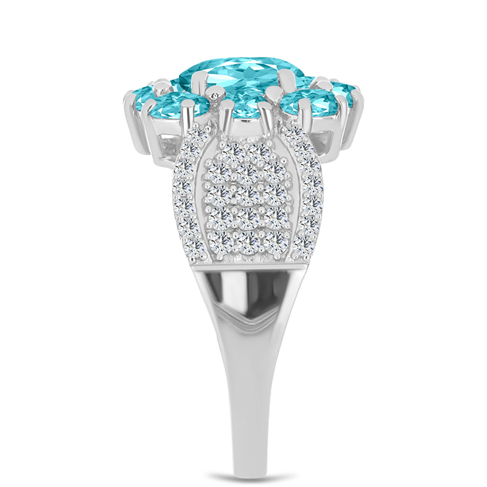 Anillo de Plata con Cuarzo Paraiba y Topacio Blanco