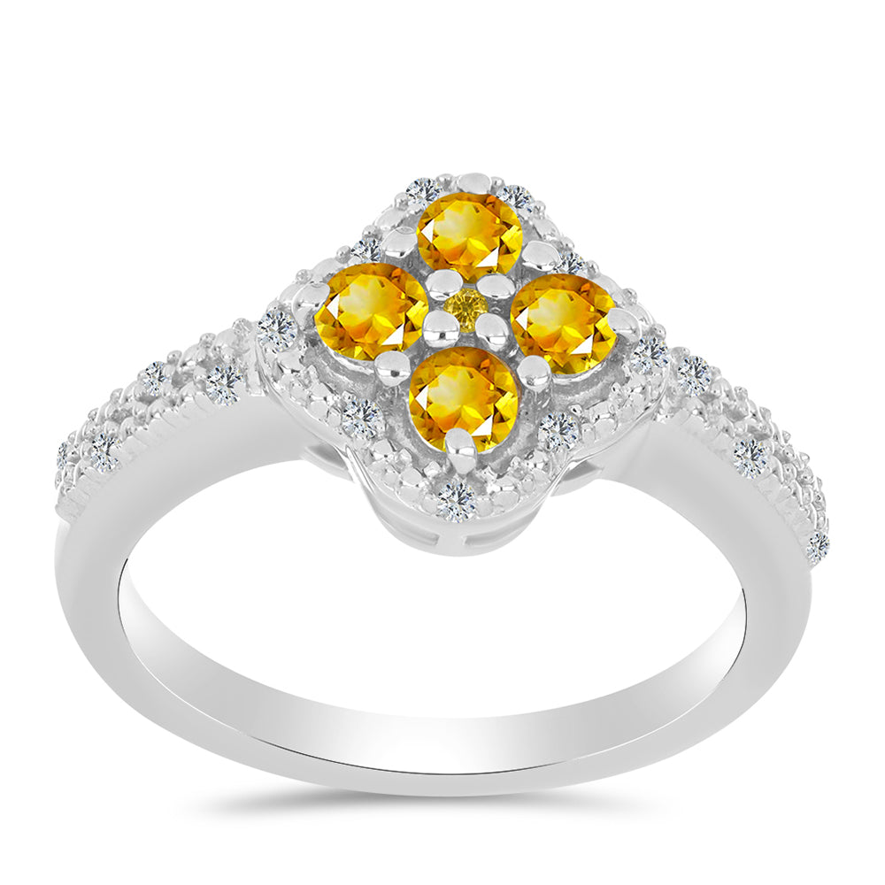 Anillo de Plata con Citrino de los Montes Urales y Topacio Blanco