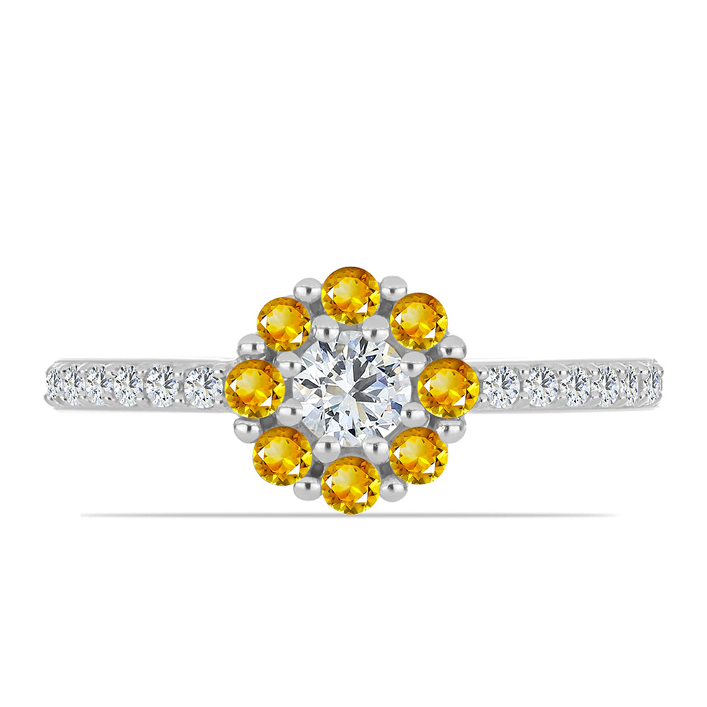 Anillo de Plata con Citrino de los Montes Urales y Topacio Blanco