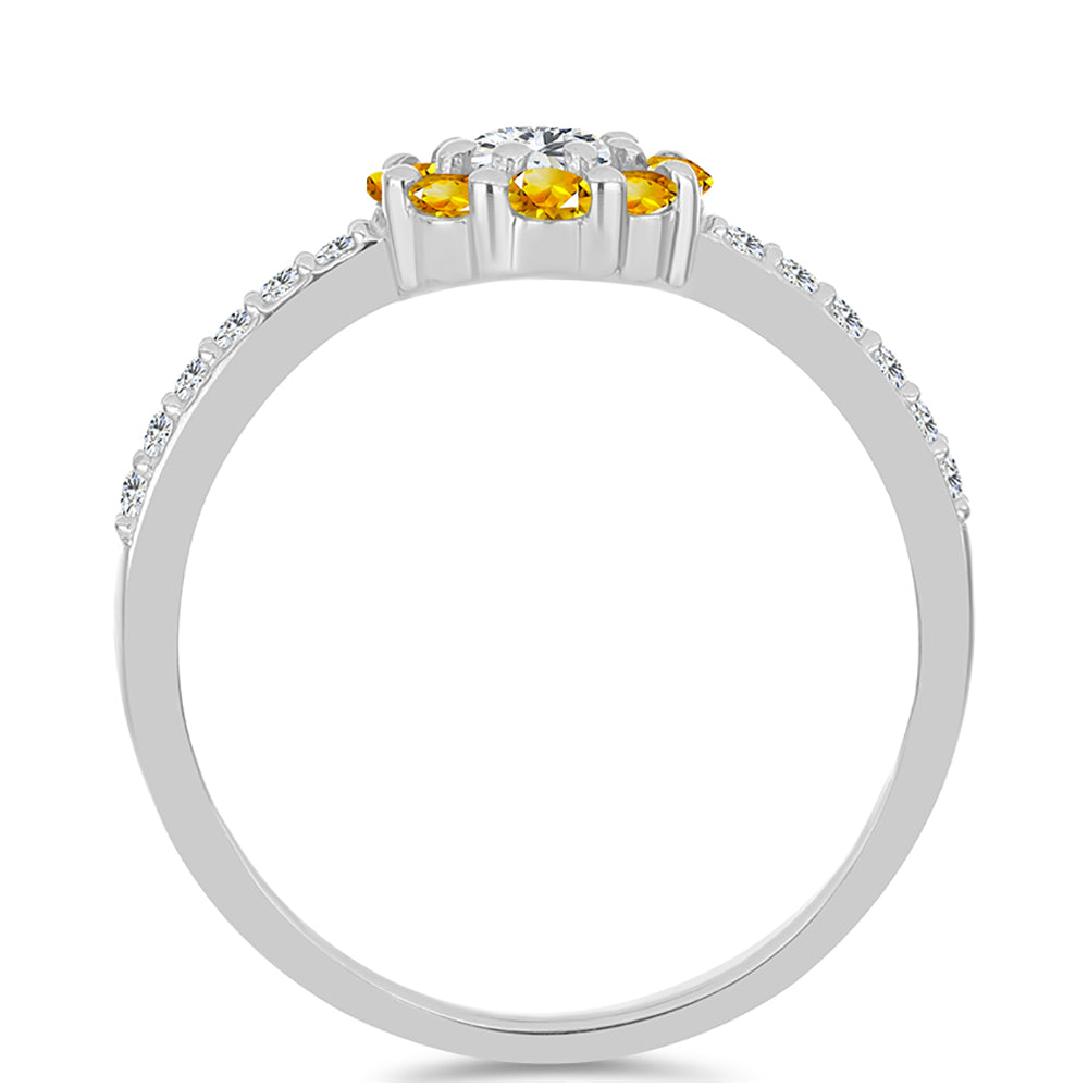 Anillo de Plata con Citrino de los Montes Urales y Topacio Blanco