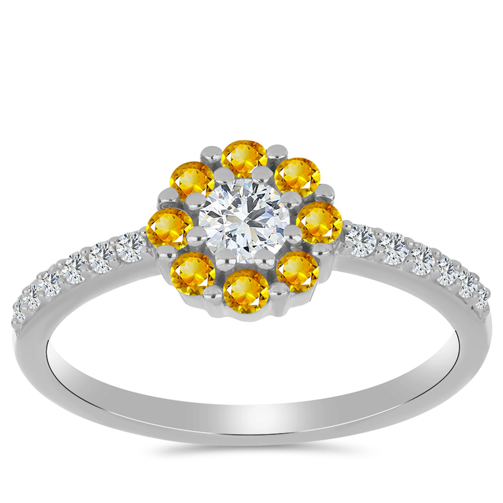 Anillo de Plata con Citrino de los Montes Urales y Topacio Blanco