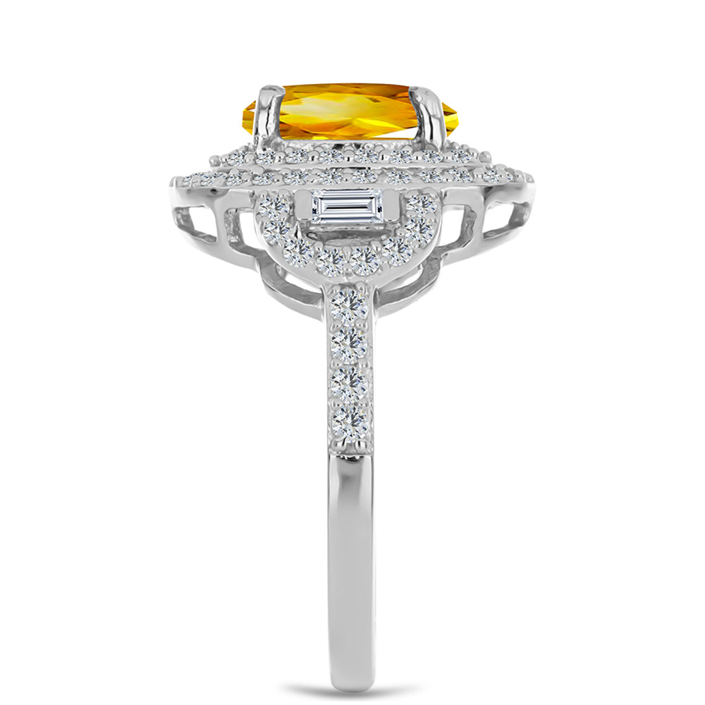 Anillo de Plata con Citrino de los Montes Urales y Zircón Blanco