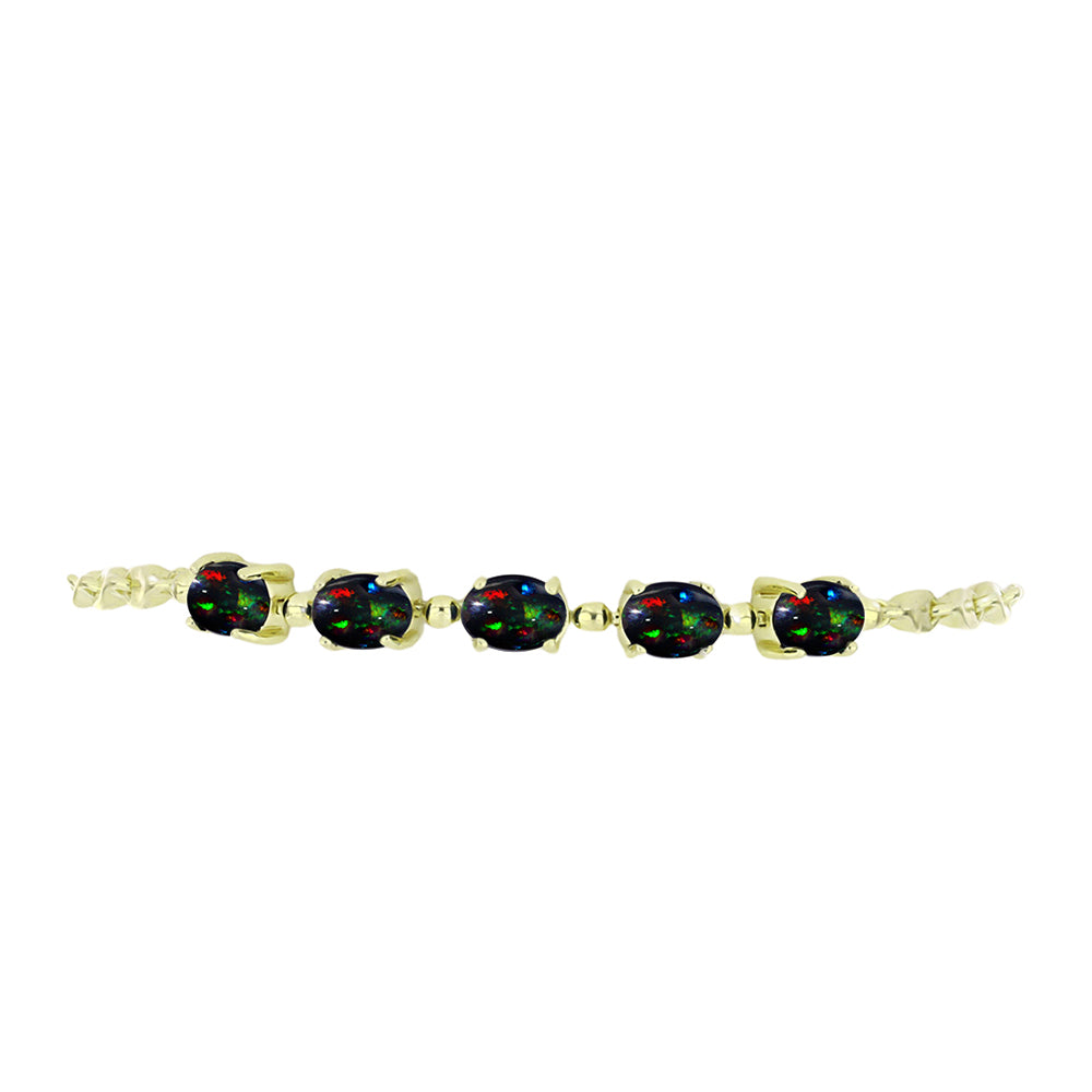 Pulsera de Plata Bañada en Oro con Ópalo negro medianoche Lega Dembi de Ëtiopía