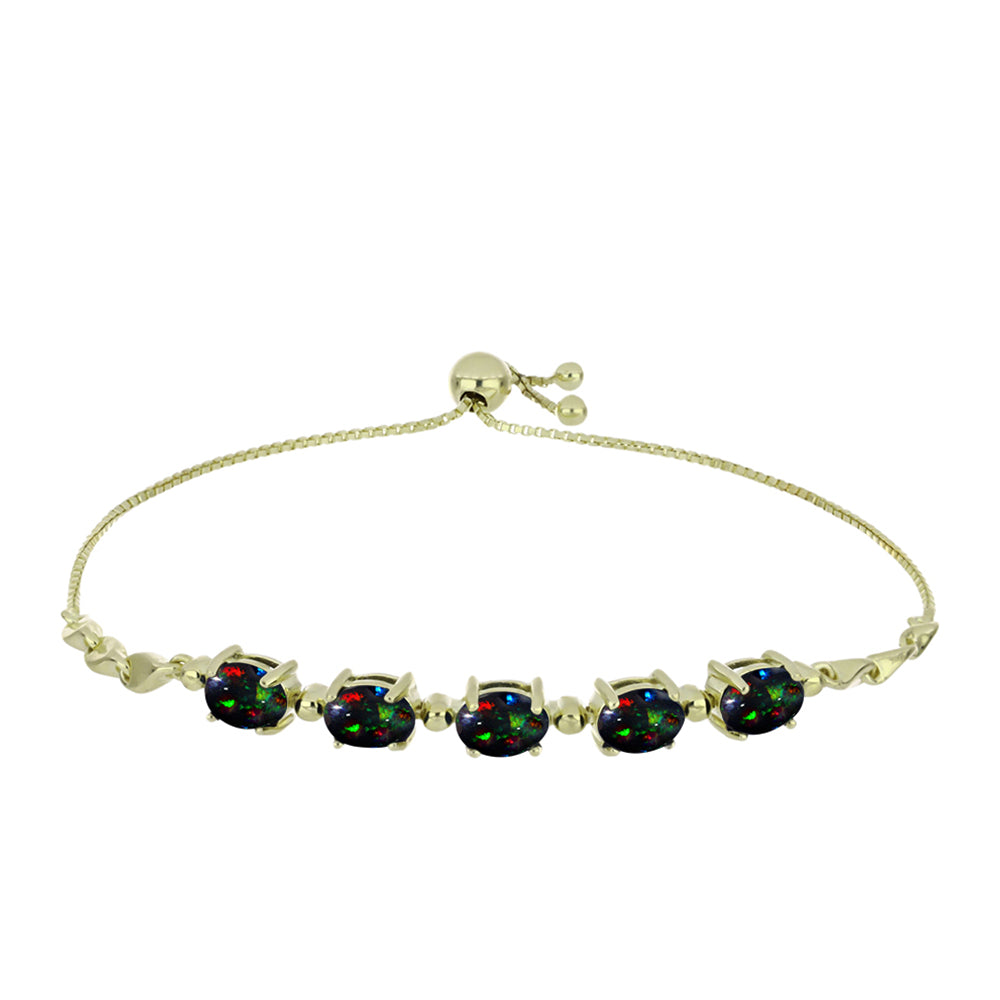 Pulsera de Plata Bañada en Oro con Ópalo negro medianoche Lega Dembi de Ëtiopía
