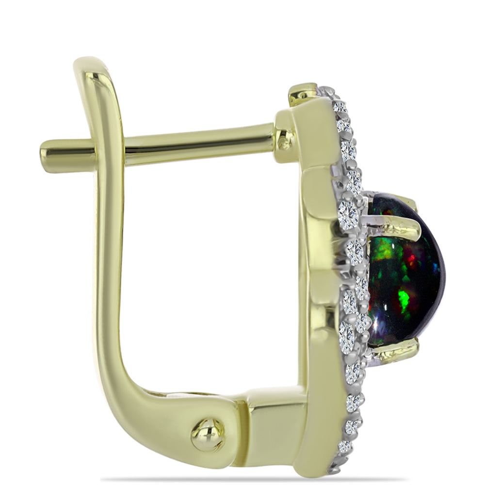 Pendientes de Plata Bañada en Oro con Ópalo negro medianoche Lega Dembi de Ëtiopía y Topacio Blanco