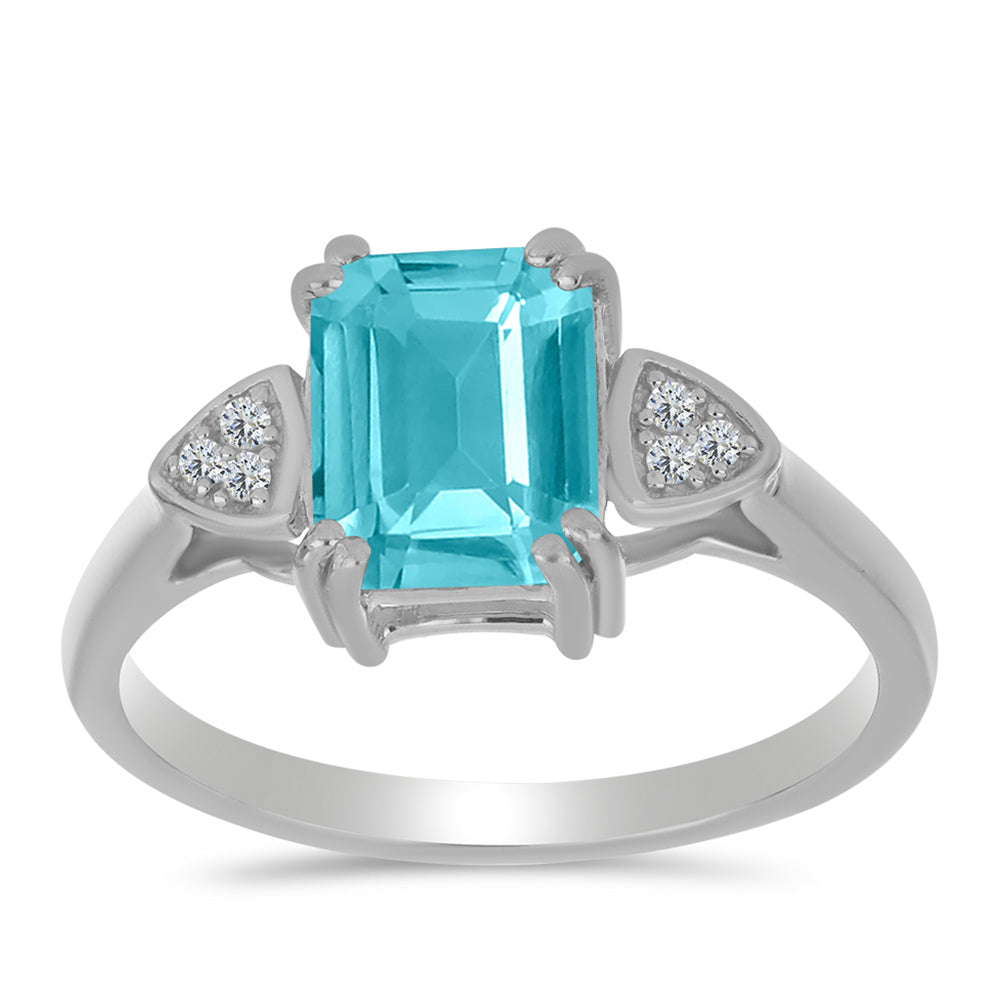 Anillo de Plata con Cuarzo Paraiba y Topacio Blanco