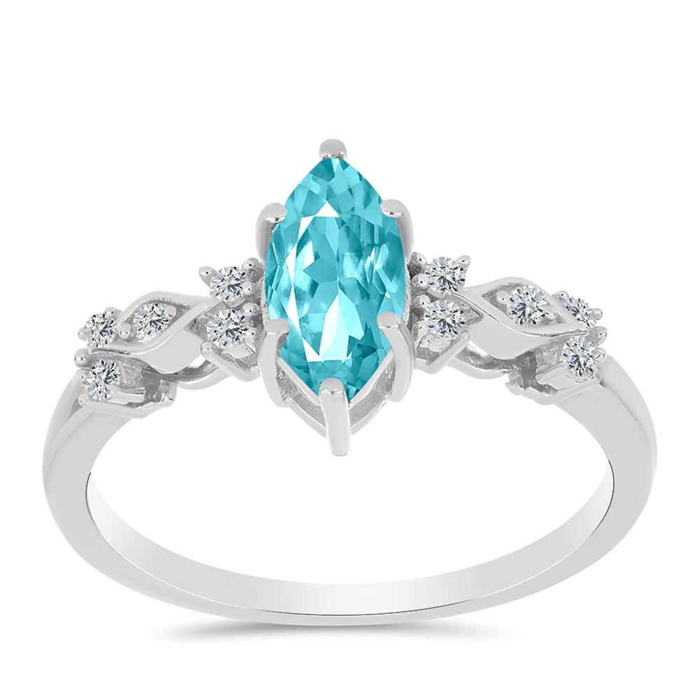 Anillo de Plata con Cuarzo Paraiba y Topacio Blanco