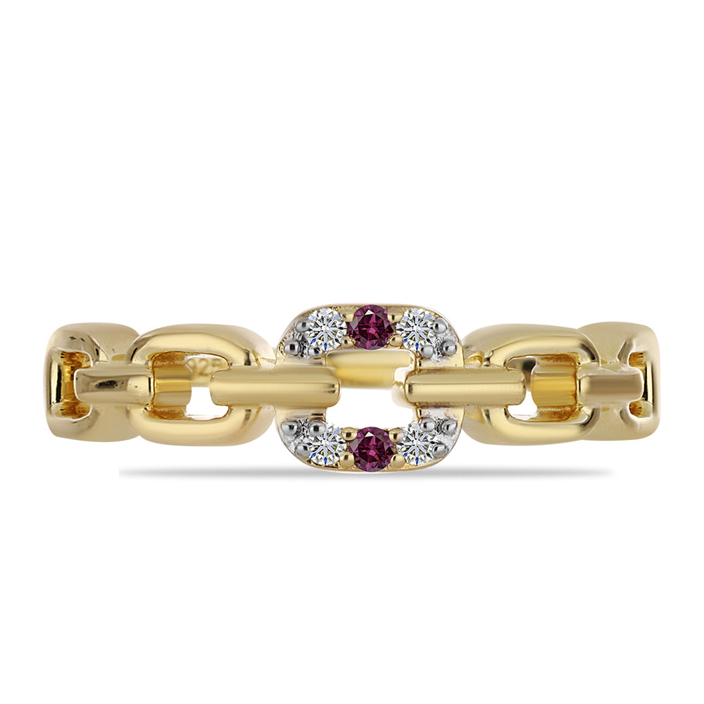 Anillo de Plata Bañada en Oro con Diamante Púrpura y Diamante blanco