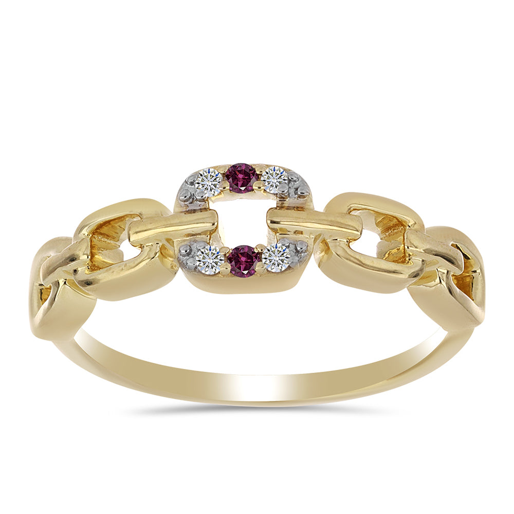 Anillo de Plata Bañada en Oro con Diamante Púrpura y Diamante blanco