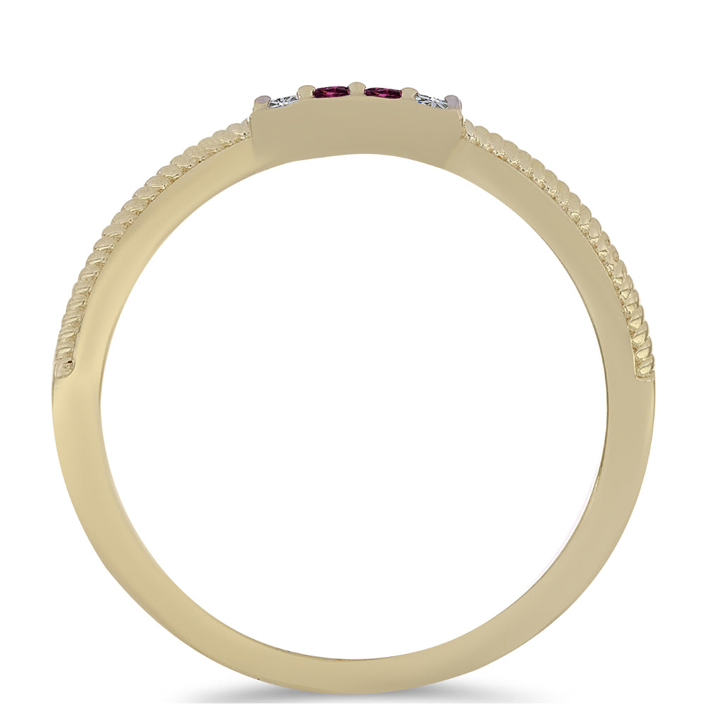 Anillo de Plata Bañada en Oro con Diamante Púrpura y Diamante blanco
