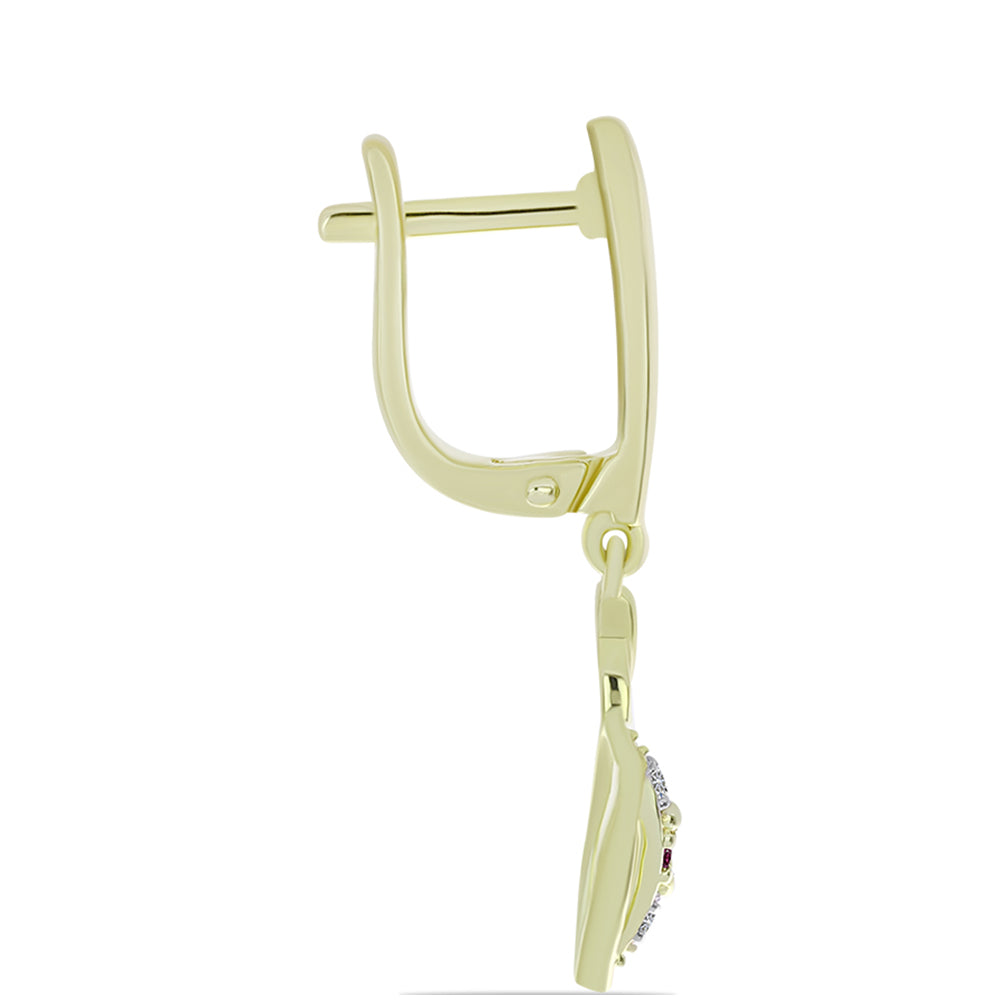 Pendientes de Plata Bañada en Oro con Diamante Púrpura y Diamante blanco