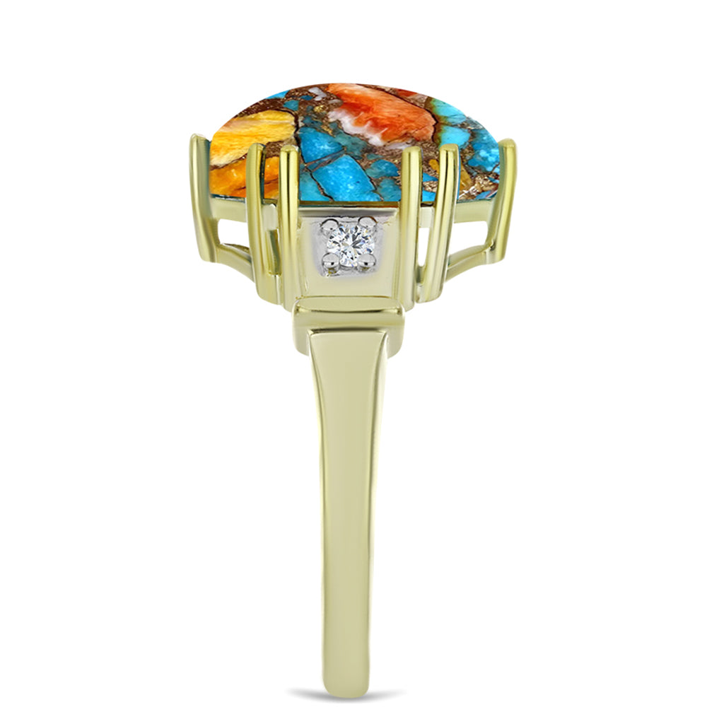 Anillo de Plata Bañada en Oro con Turquesa Ostra y Topacio Blanco