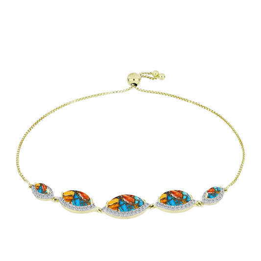 Pulsera de Plata Bañada en Oro con Turquesa Ostra y Topacio Blanco