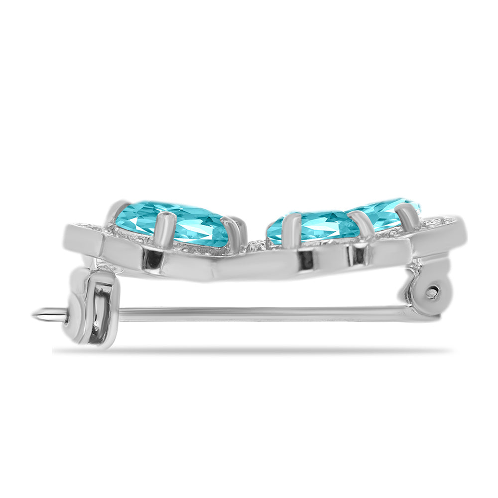 Broche de Plata con Cuarzo Paraiba y Topacio Blanco