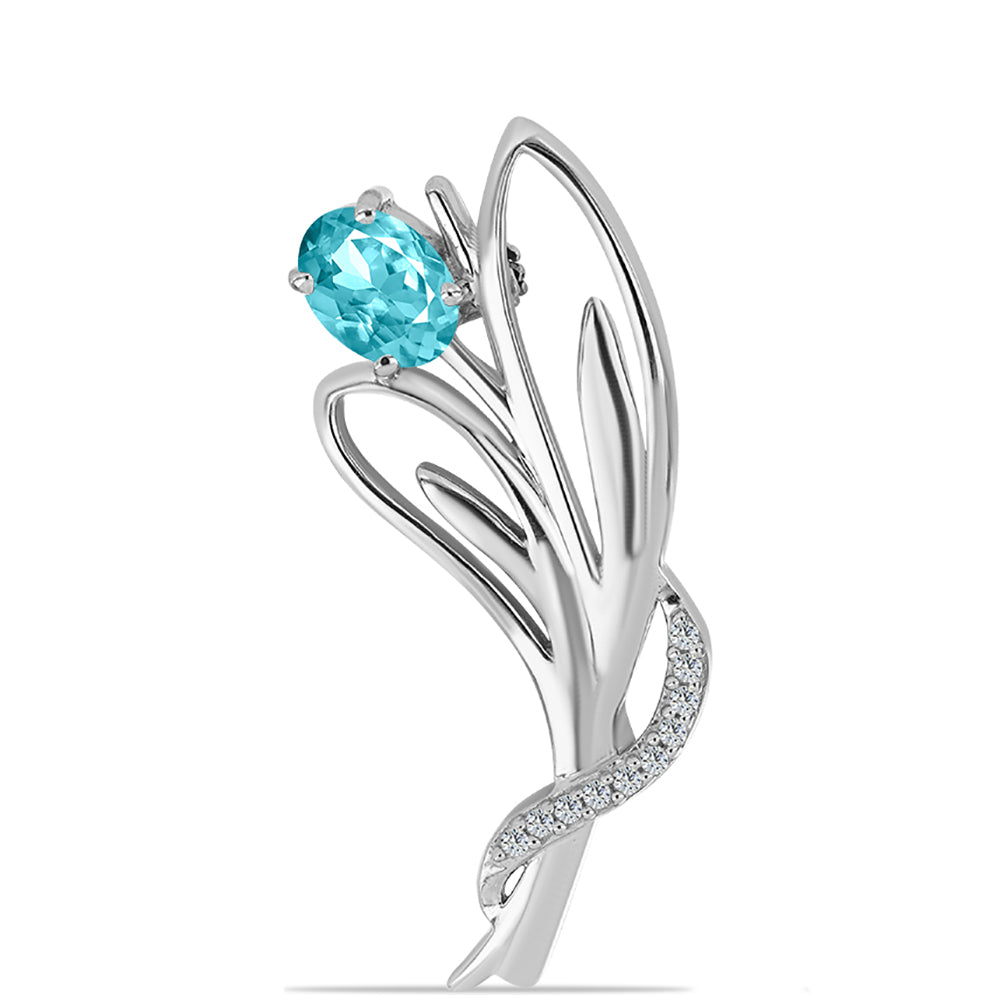 Broche de Plata con Cuarzo Paraiba y Topacio Blanco