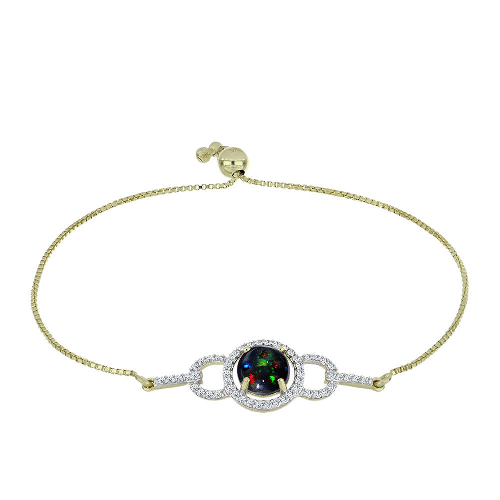 Pulsera de Plata Bañada en Oro con Ópalo negro medianoche Lega Dembi de Ëtiopía y Topacio Blanco