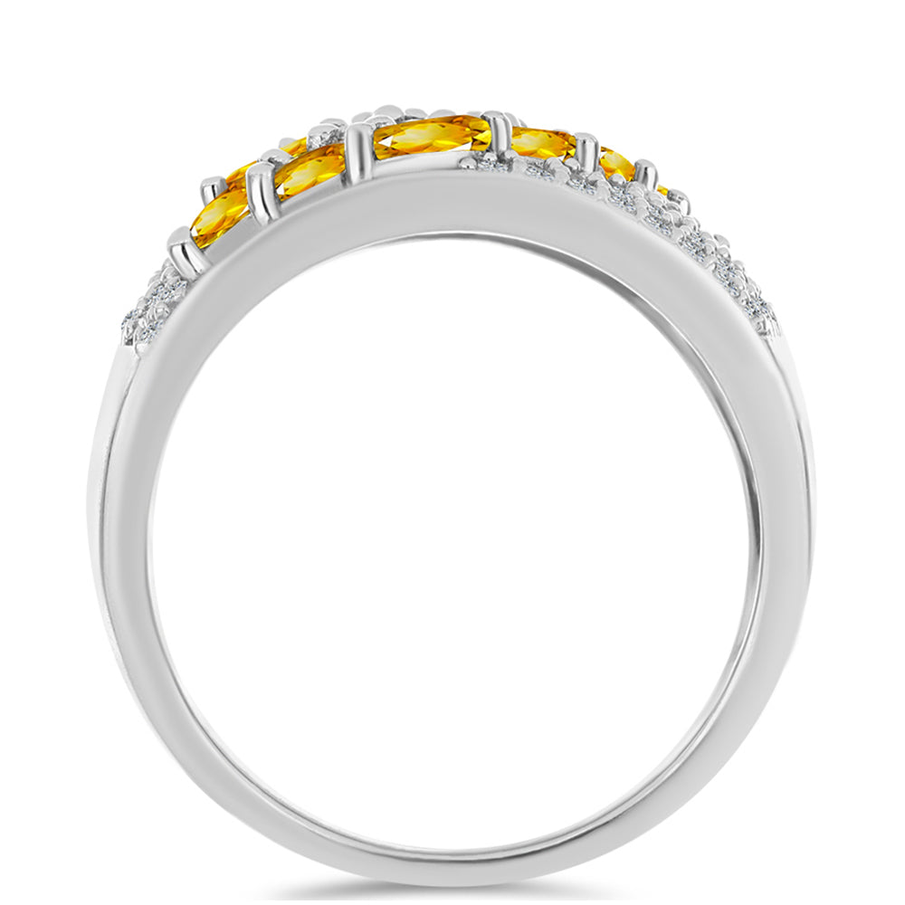 Anillo de Plata con Citrino de los Montes Urales y Topacio Blanco