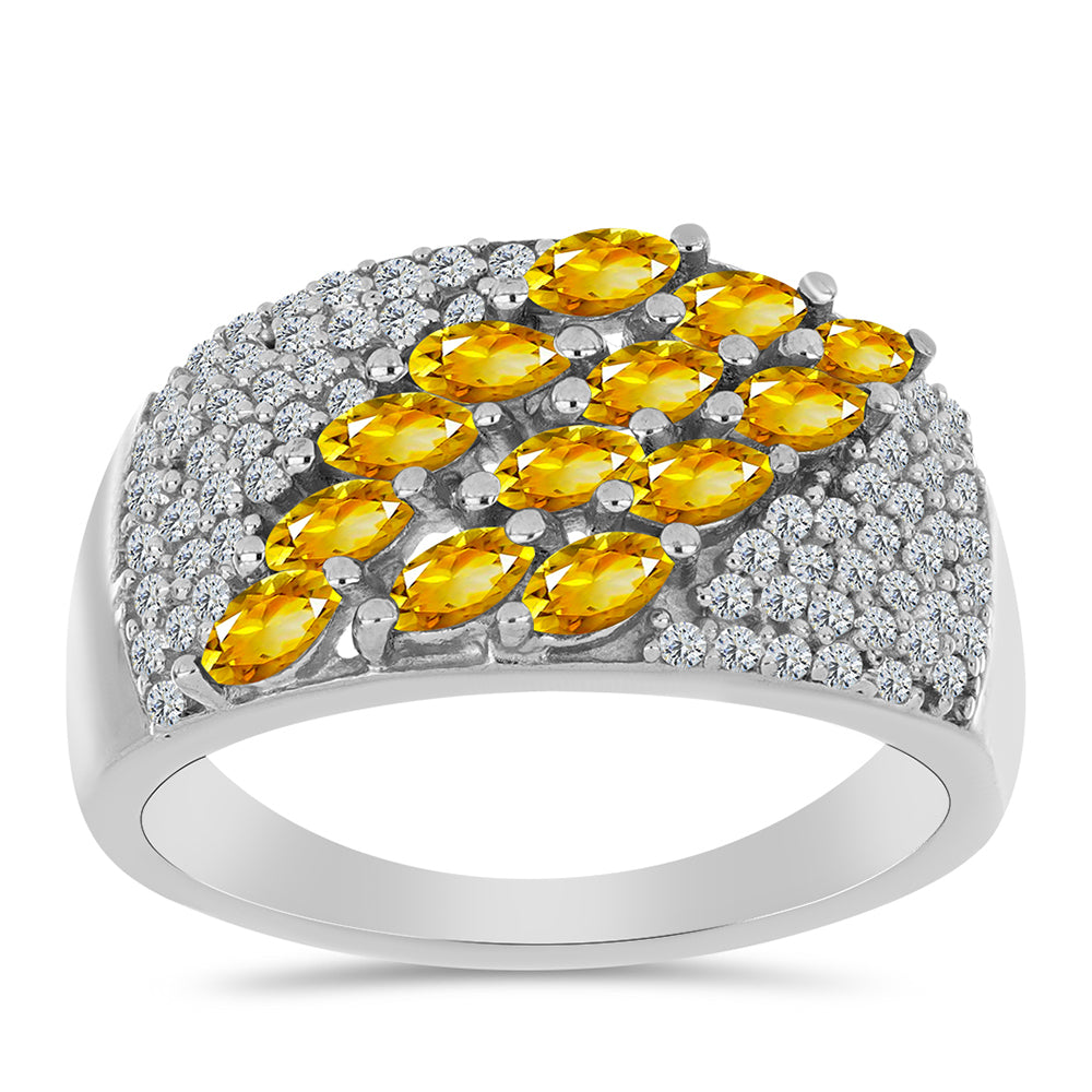 Anillo de Plata con Citrino de los Montes Urales y Topacio Blanco