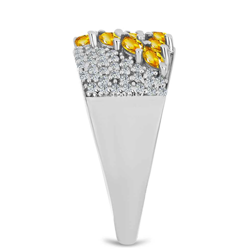 Anillo de Plata con Citrino de los Montes Urales y Topacio Blanco