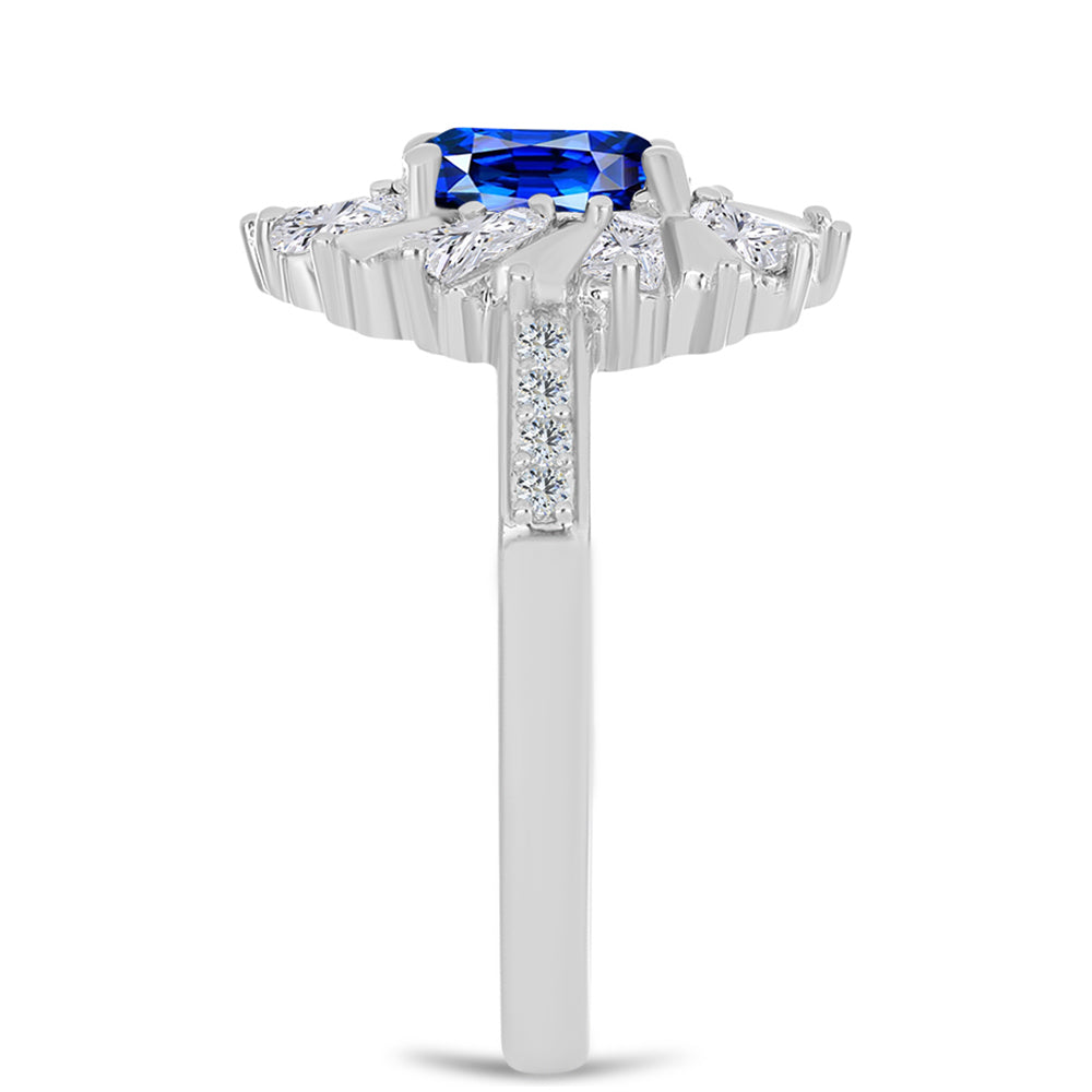 Anillo de Plata con Zafiro Azul Australiano y Zircón Blanco