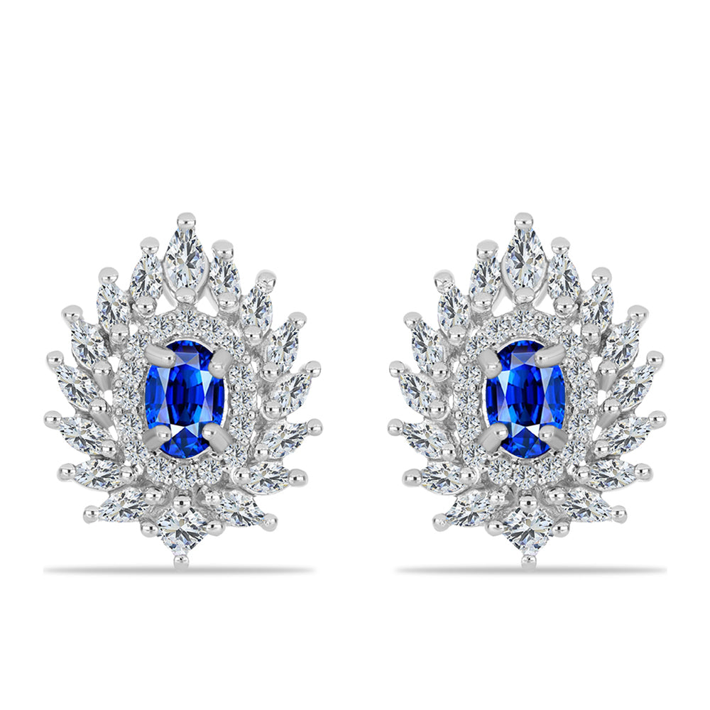 Pendientes de Plata con Zafiro Azul Australiano y Zircón Blanco