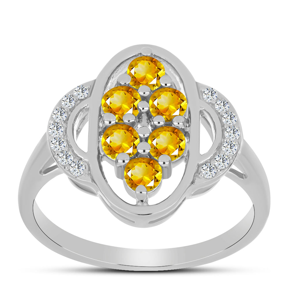Anillo de Plata con Citrino de los Montes Urales y Topacio Blanco
