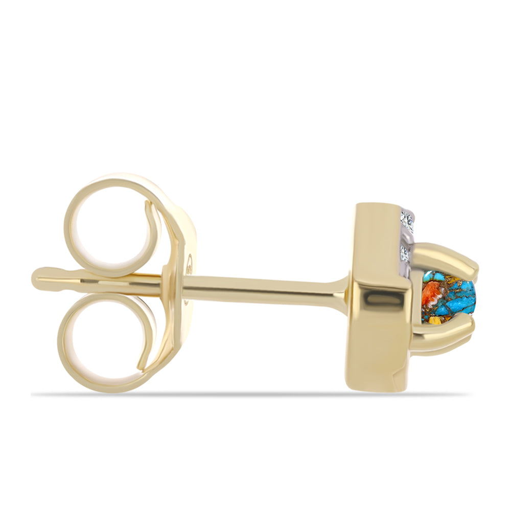 Pendientes de Plata Bañada en Oro con Turquesa Ostra y Topacio Blanco