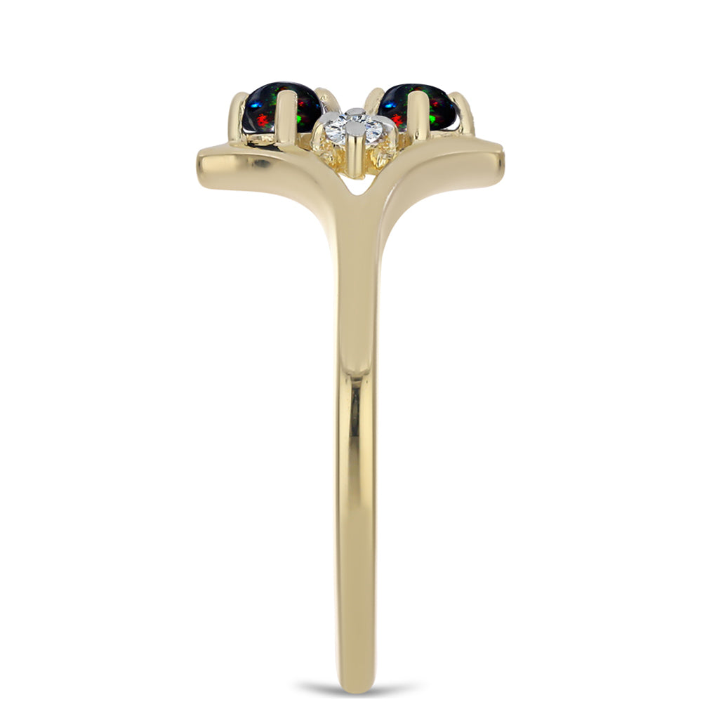 Anillo de Plata Bañada en Oro con Ópalo negro medianoche Lega Dembi de Ëtiopía y Topacio Blanco