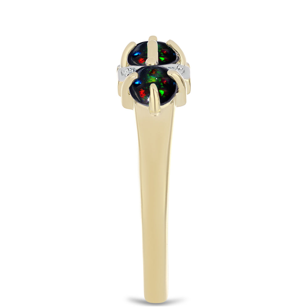 Anillo de Plata Bañada en Oro con Ópalo negro medianoche Lega Dembi de Ëtiopía y Topacio Blanco