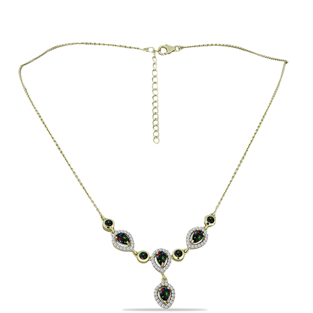 Collar de Plata Bañada en Oro con Ópalo negro medianoche Lega Dembi de Ëtiopía y Topacio Blanco