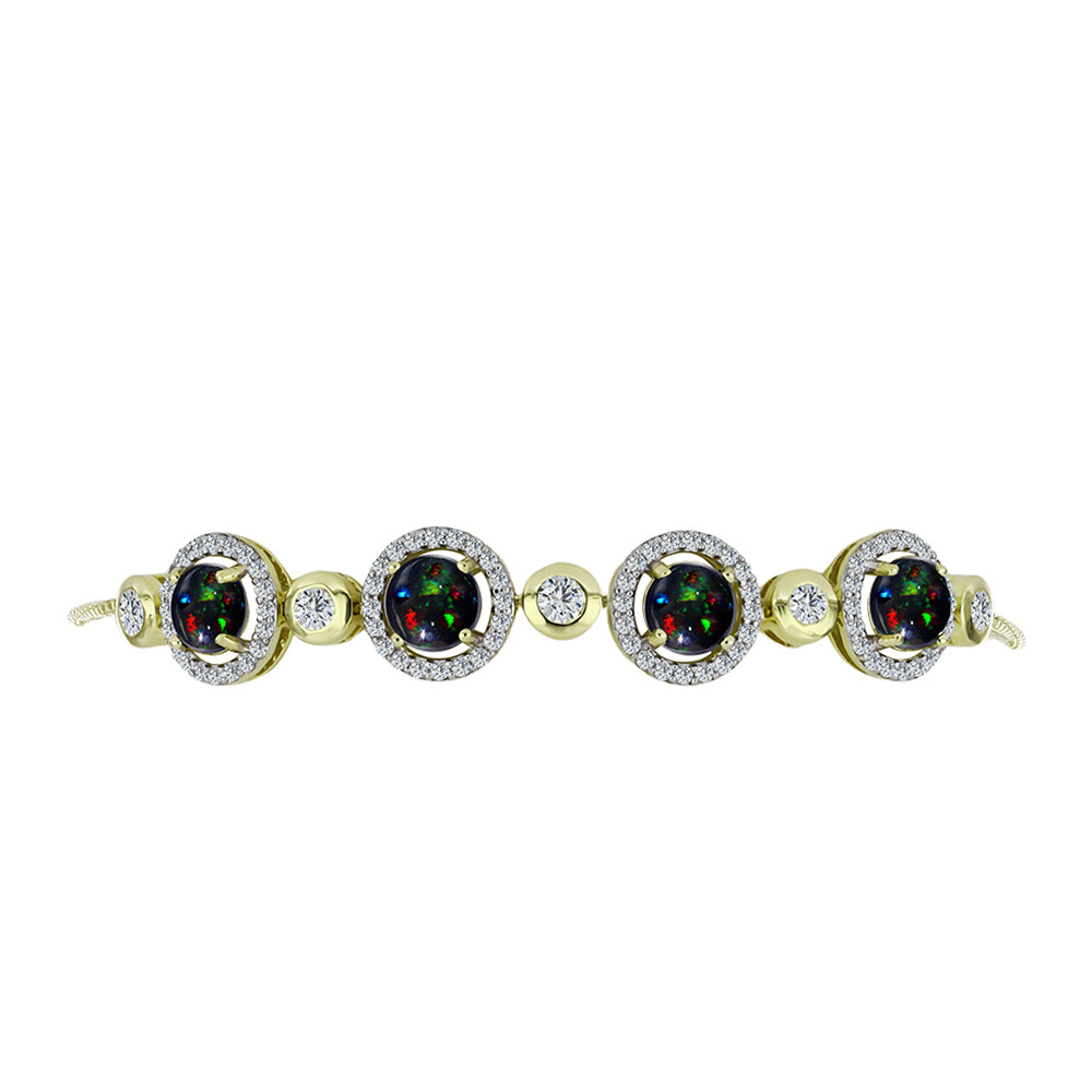 Pulsera de Plata Bañada en Oro con Ópalo negro medianoche Lega Dembi de Ëtiopía y Topacio Blanco 2