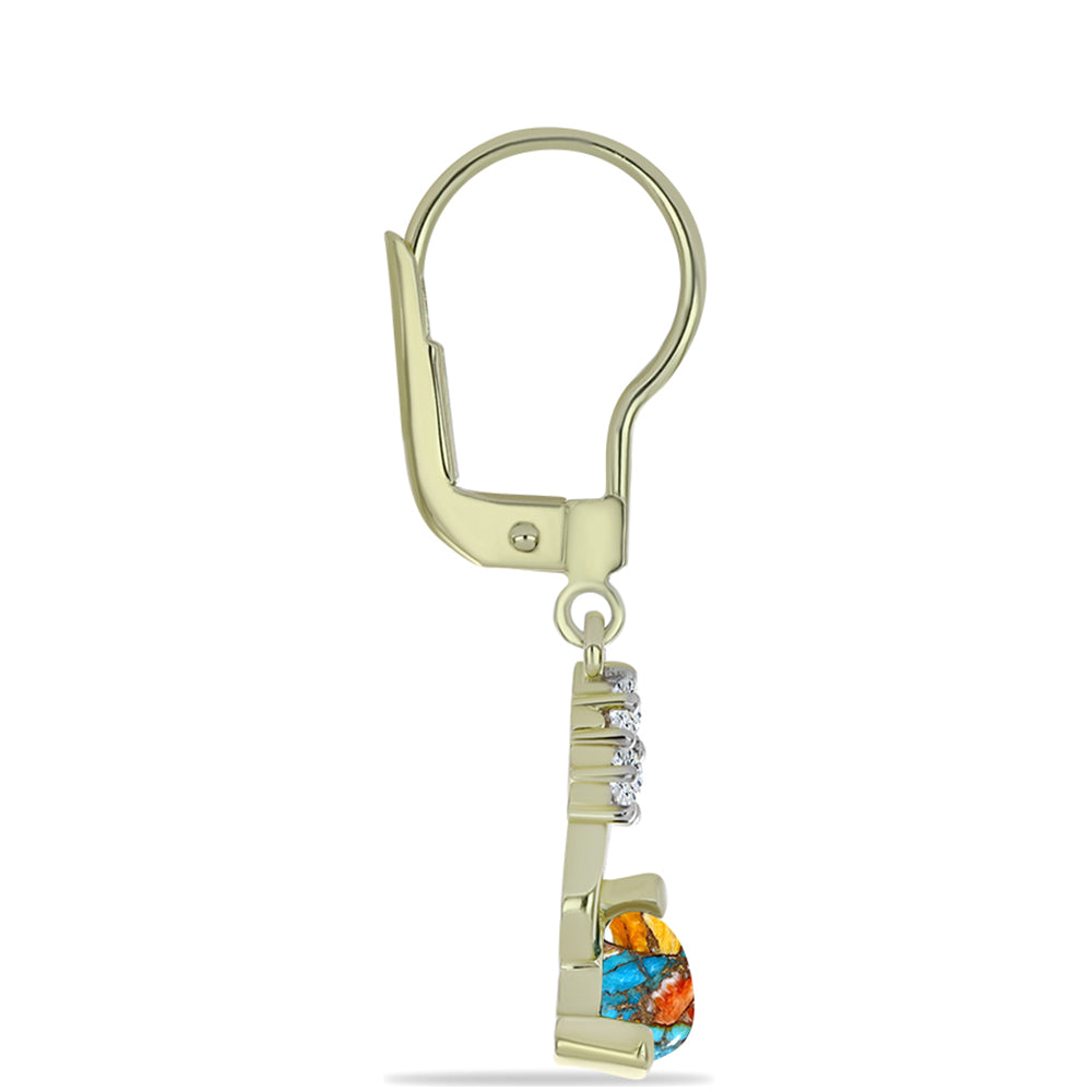 Pendientes de Plata Bañada en Oro con Turquesa Ostra y Topacio Blanco