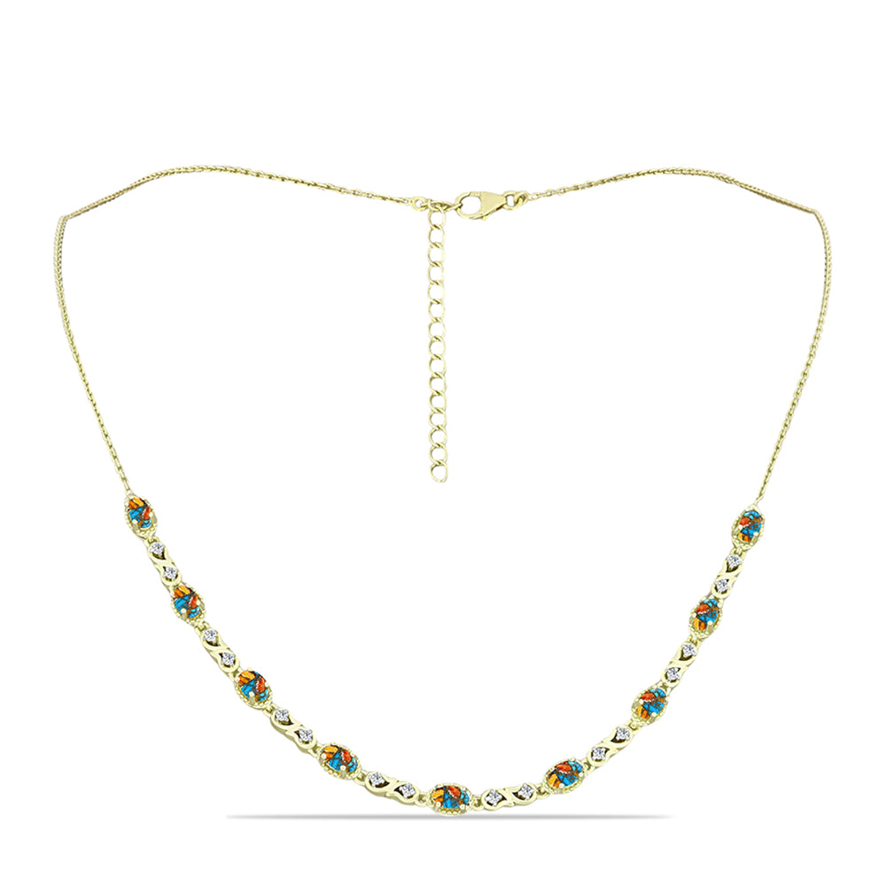Collar de Plata Bañada en Oro con Turquesa Ostra y Topacio Blanco