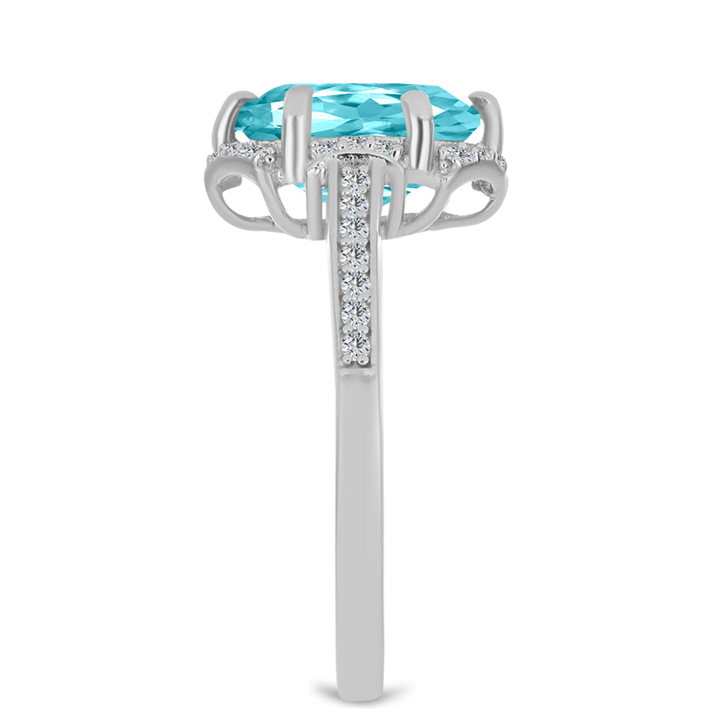 Anillo de Plata con Cuarzo Paraiba y Topacio Blanco