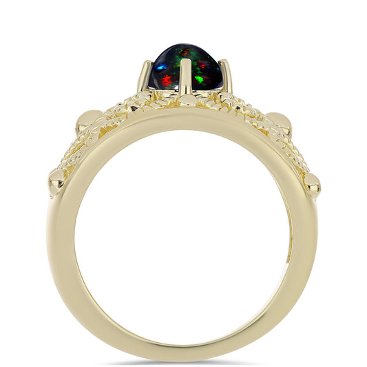 Anillo de Plata Bañada en Oro con Ópalo negro medianoche Lega Dembi de Ëtiopía