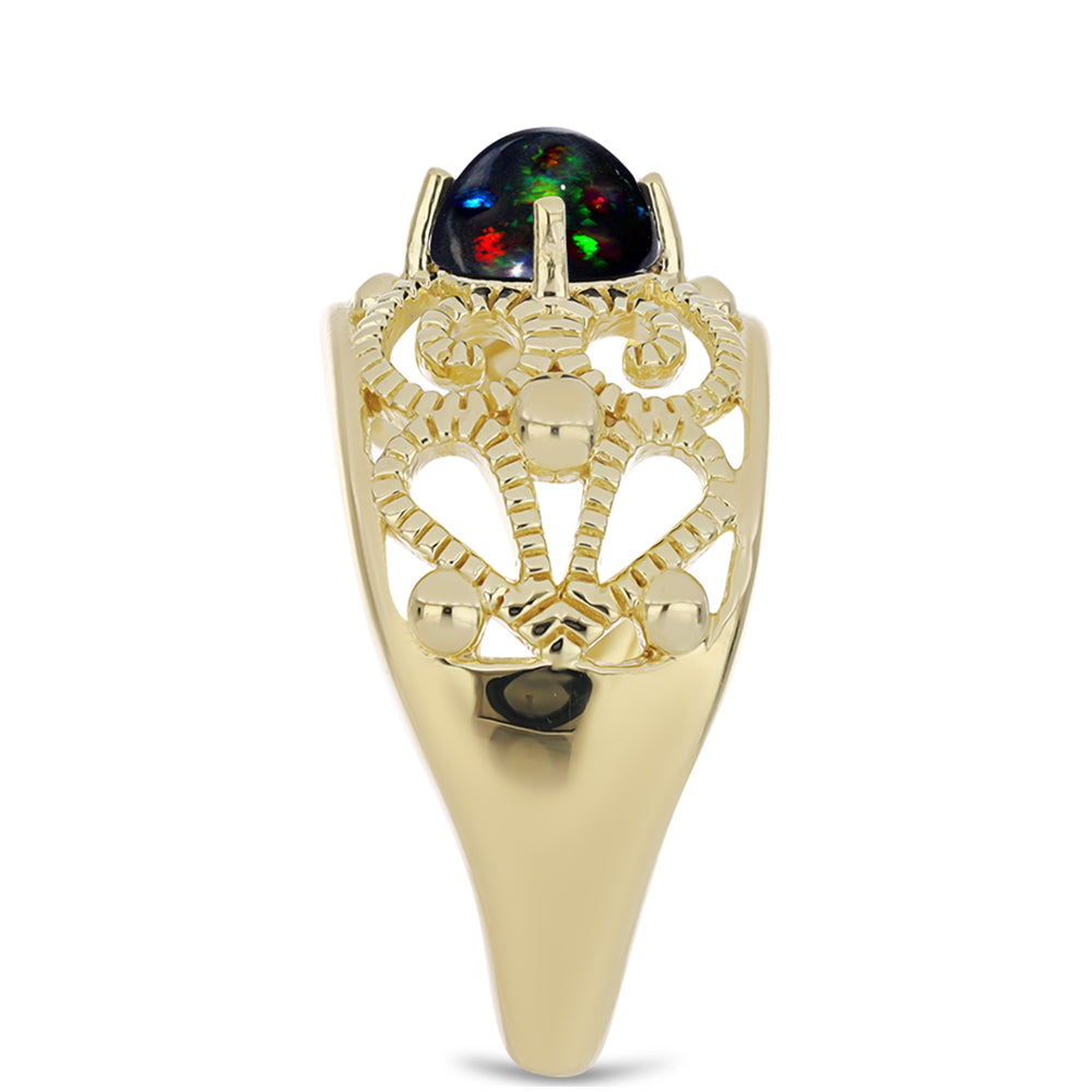 Anillo de Plata Bañada en Oro con Ópalo negro medianoche Lega Dembi de Ëtiopía