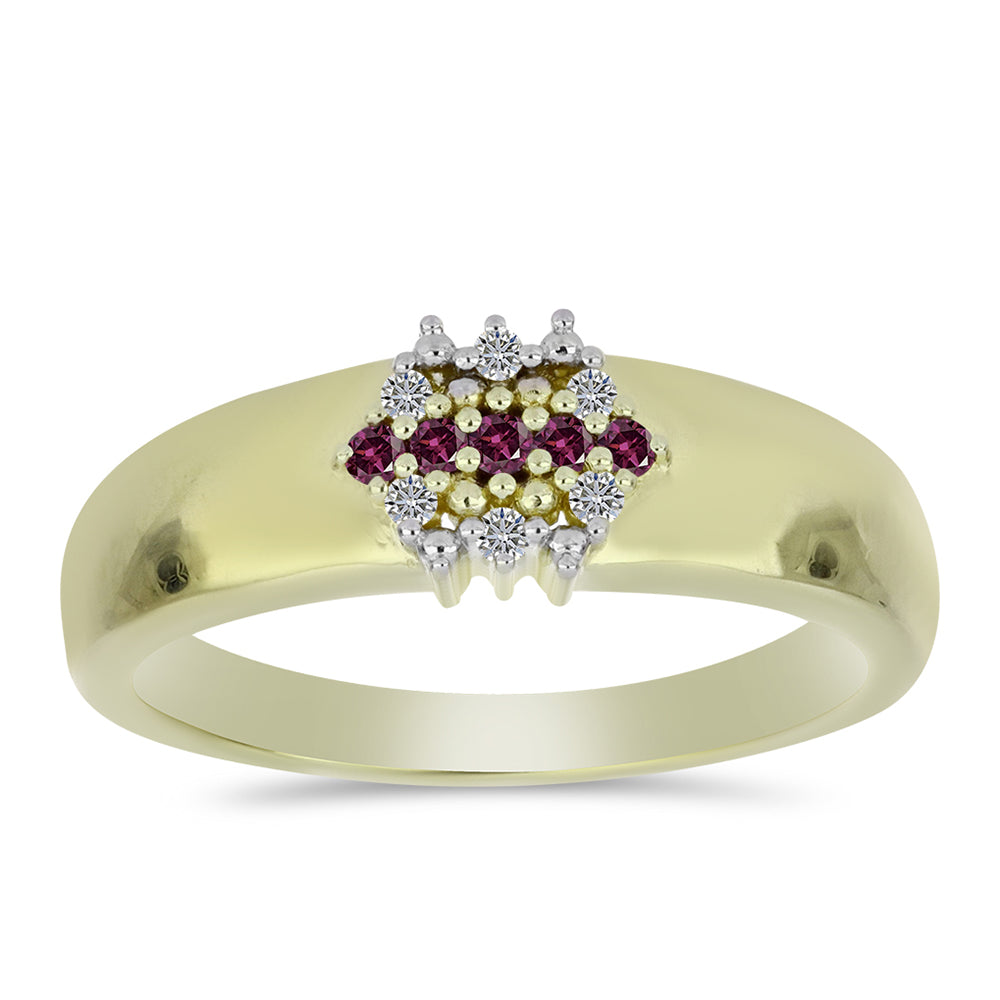 Anillo de Plata Bañada en Oro con Diamante Púrpura y Diamante blanco