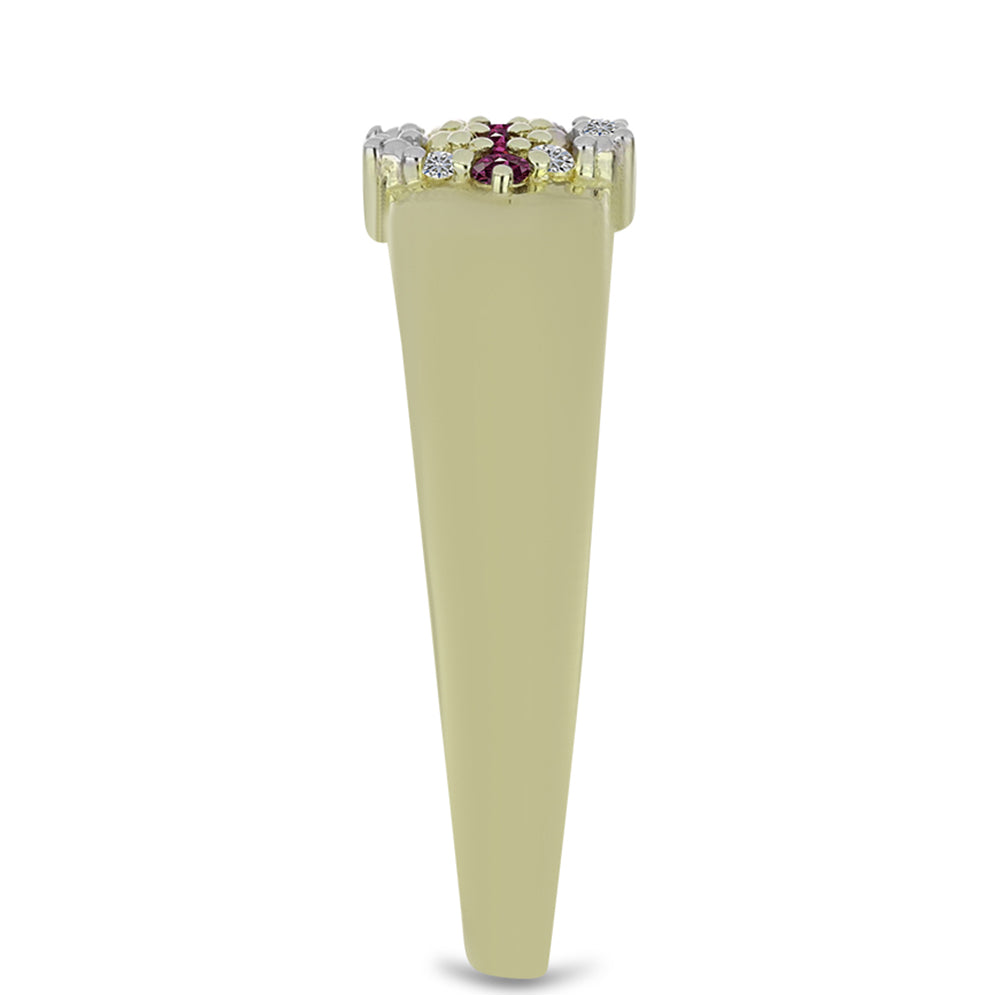 Anillo de Plata Bañada en Oro con Diamante Púrpura y Diamante blanco
