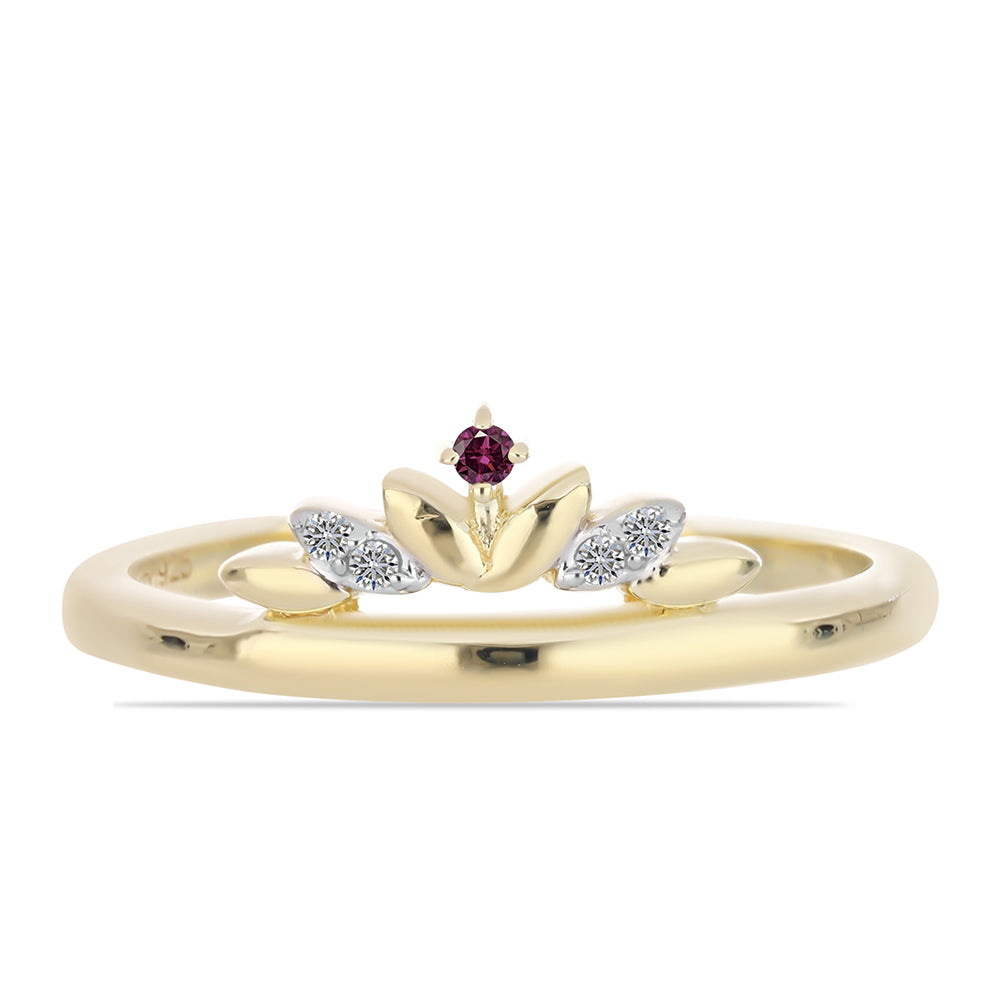 Anillo de Plata Bañada en Oro con Diamante Púrpura y Diamante blanco