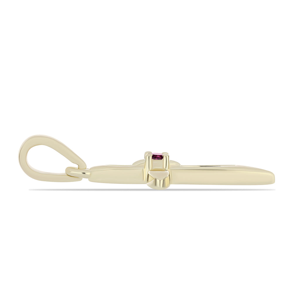 Cruz Colgante de Plata Bañada en Oro con Diamante Púrpura