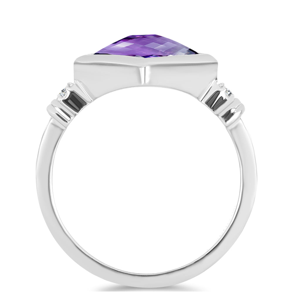 Anillo de Plata con Amatista de Marruecos y Topacio Blanco