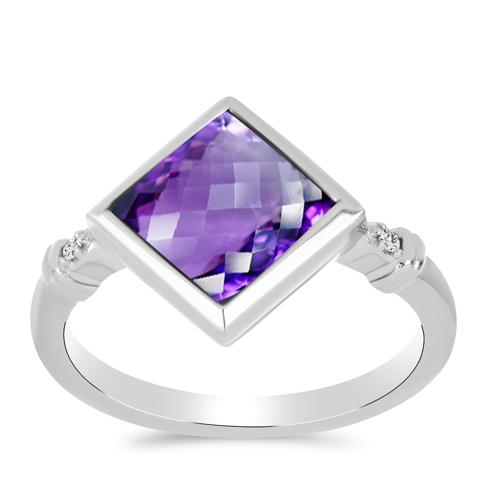 Anillo de Plata con Amatista de Marruecos y Topacio Blanco