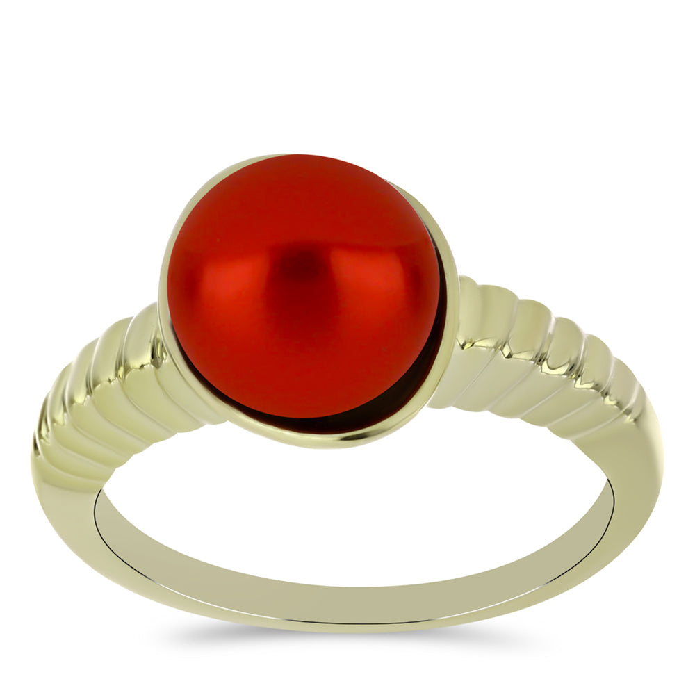 Anillo de Plata Bañada en Oro con Perla roja de río