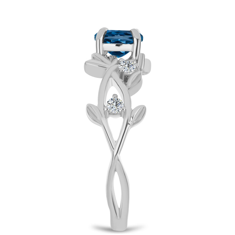 Anillo de Plata con Topacio Azul Londres y Topacio Blanco