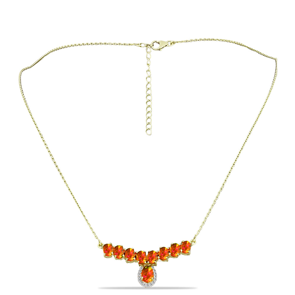 Collar de Plata Bañada en Oro con Ópalo de fuego americano y Topacio Blanco