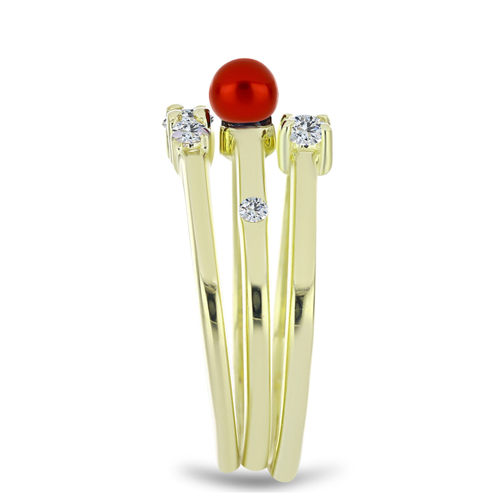 Conjunto de Plata Bañada en Oro con Perla roja de río y Topacio Blanco ( Anillo )
