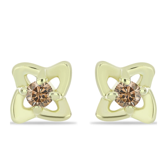 Pendientes de Plata Bañada en Oro con Diamante Champagne