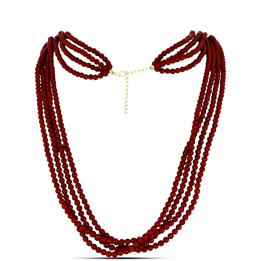 Collar de Plata Bañada en Oro con Perla roja de río
